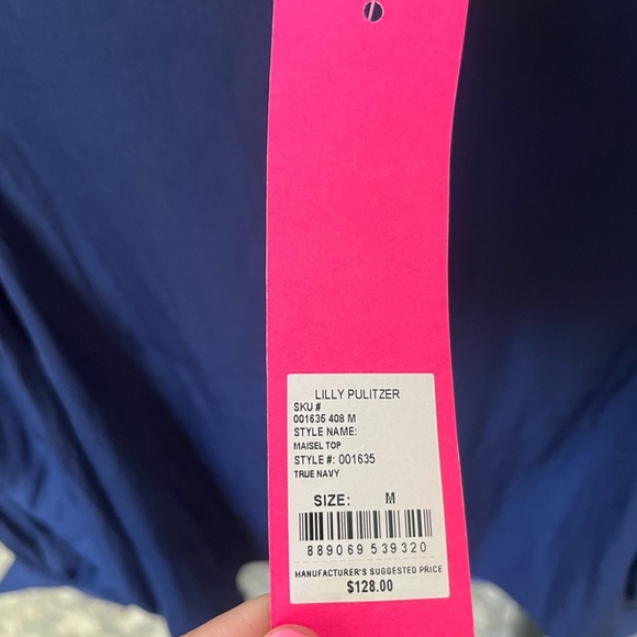 Lilly Pulitzer NWT Maisel Long Balloon Sleeve Top w Gold Buttons, Navy, M - Picture 3 of 8